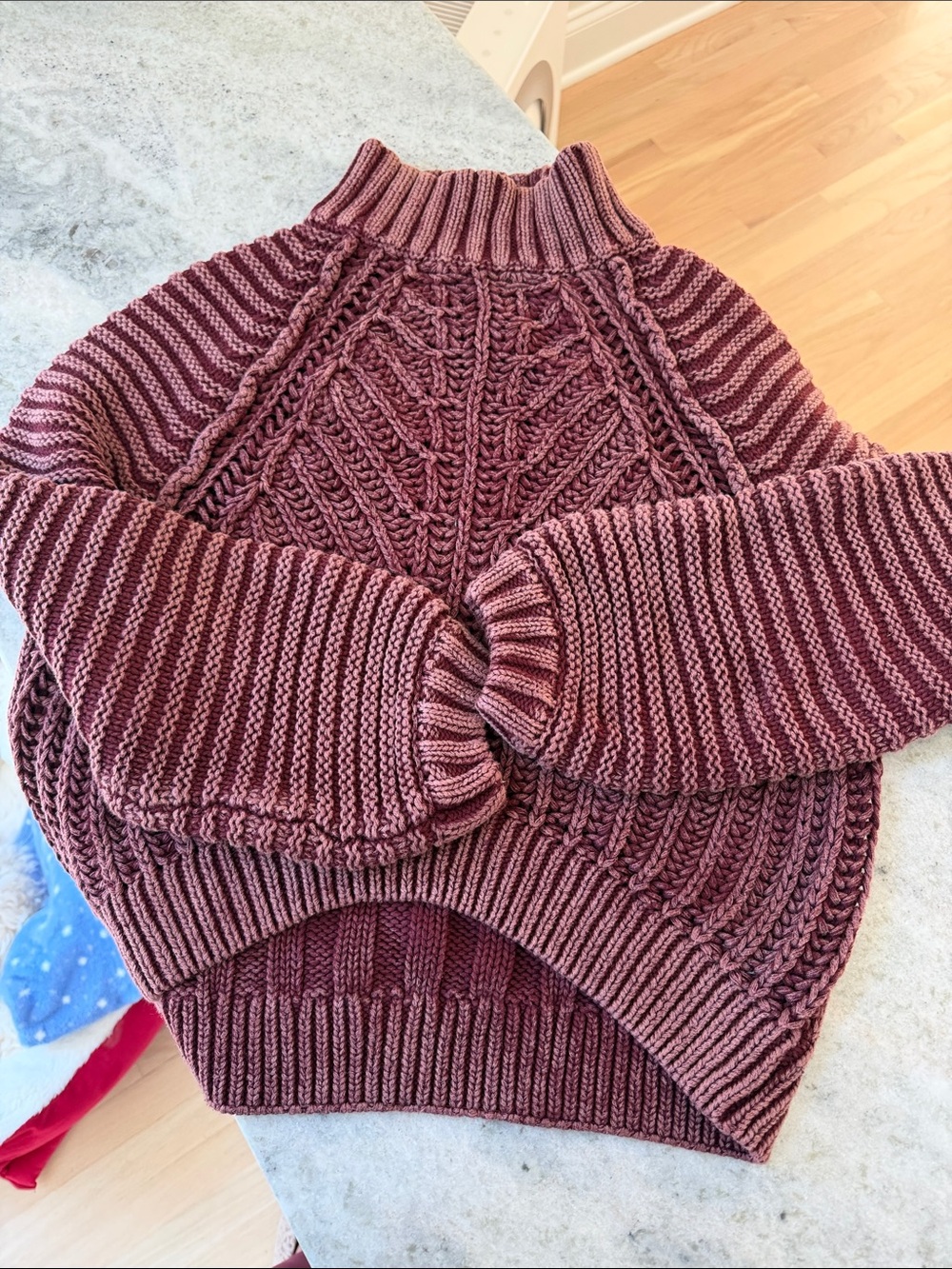 Free People Chunky Cable-Knit Turtleneck Sweater - Mauve Plum